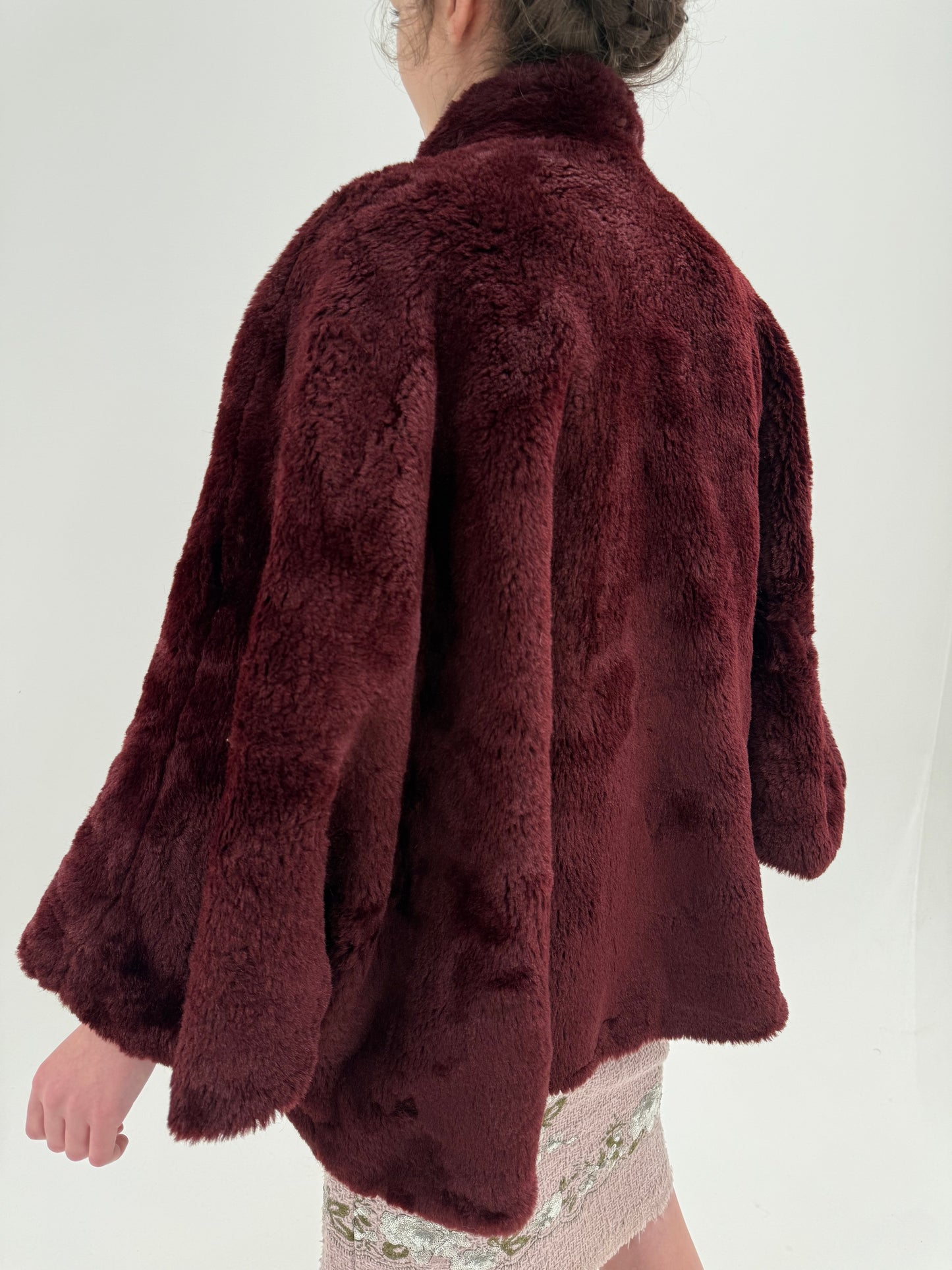 Capa burgundy tip Teddy coat în croi amplu