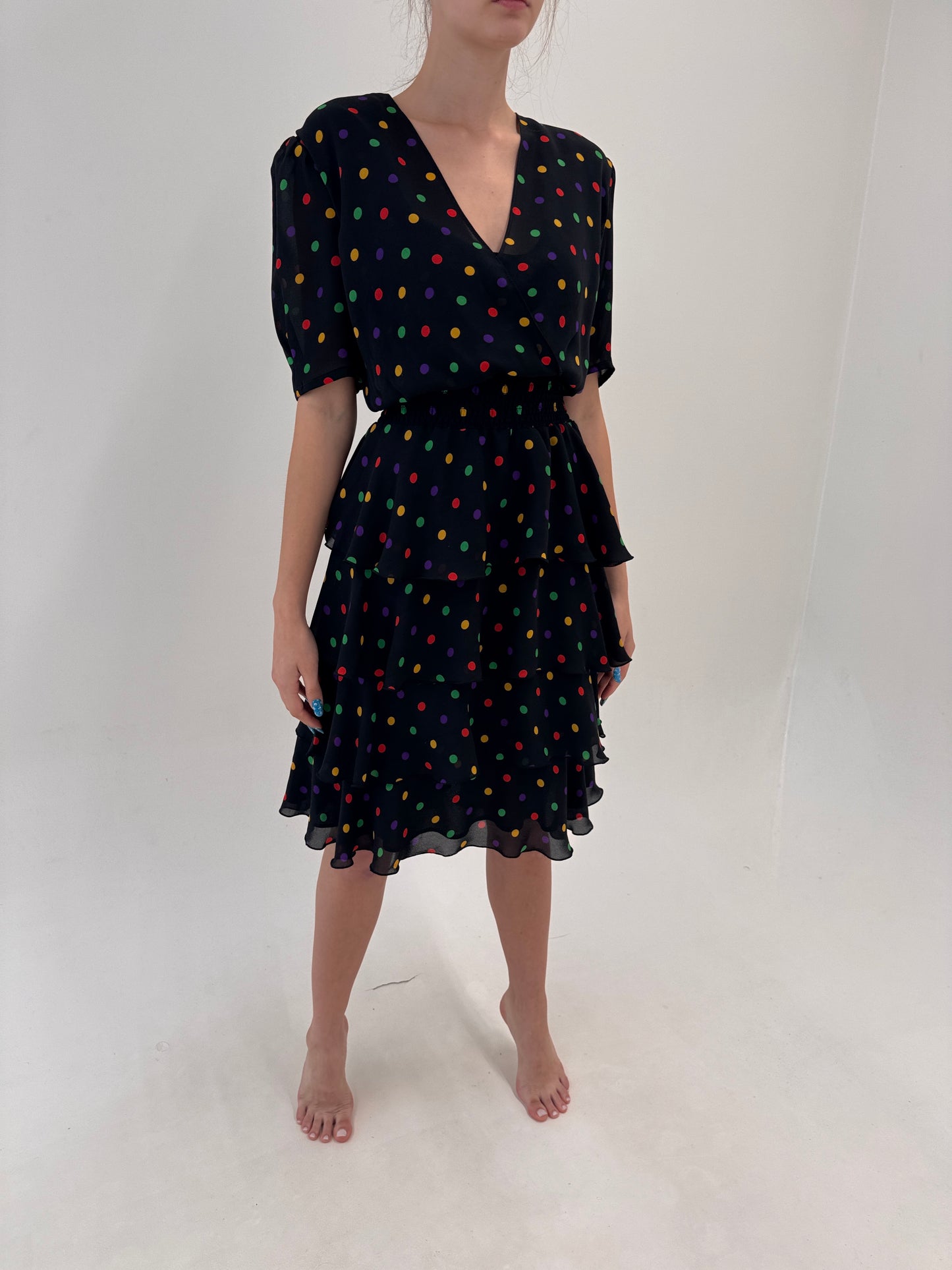 LBD vintage cu buline și volane cu talie ultra înaltă elastică