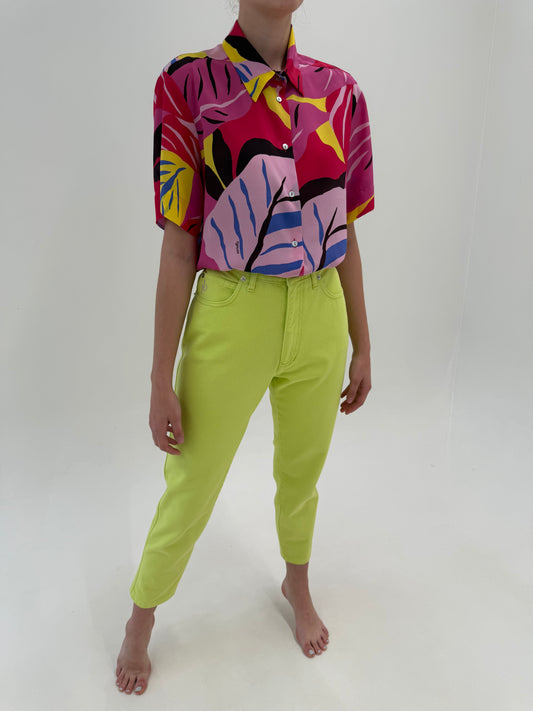 Jeans luxury vintage Rocco Barocco de vară neon green cu talie ultra înaltă