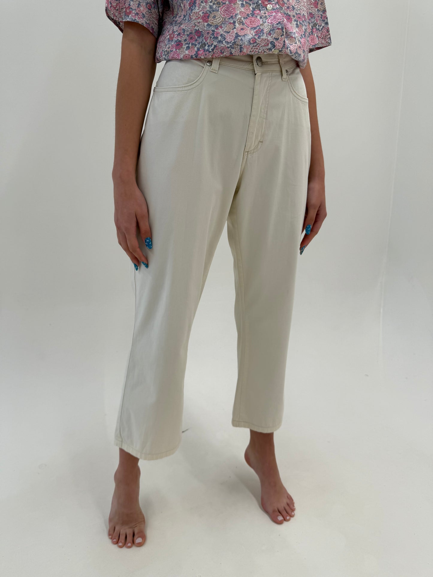Pantaloni luxury Trussardi petite butter white din bumbac ultra confort modelatori