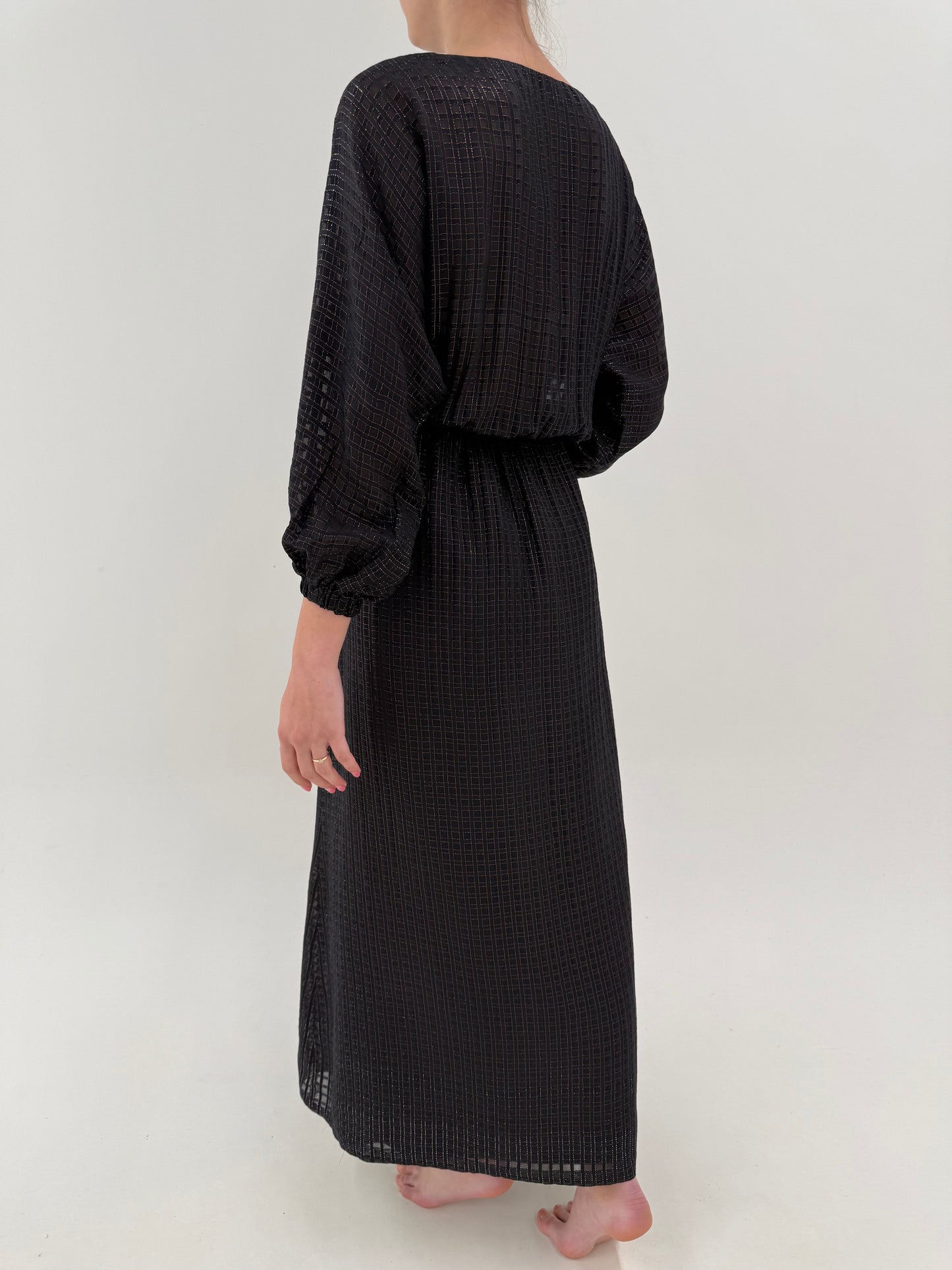 Rochie maxi din mătase naturală cu inserție de extrafina de lurex copper