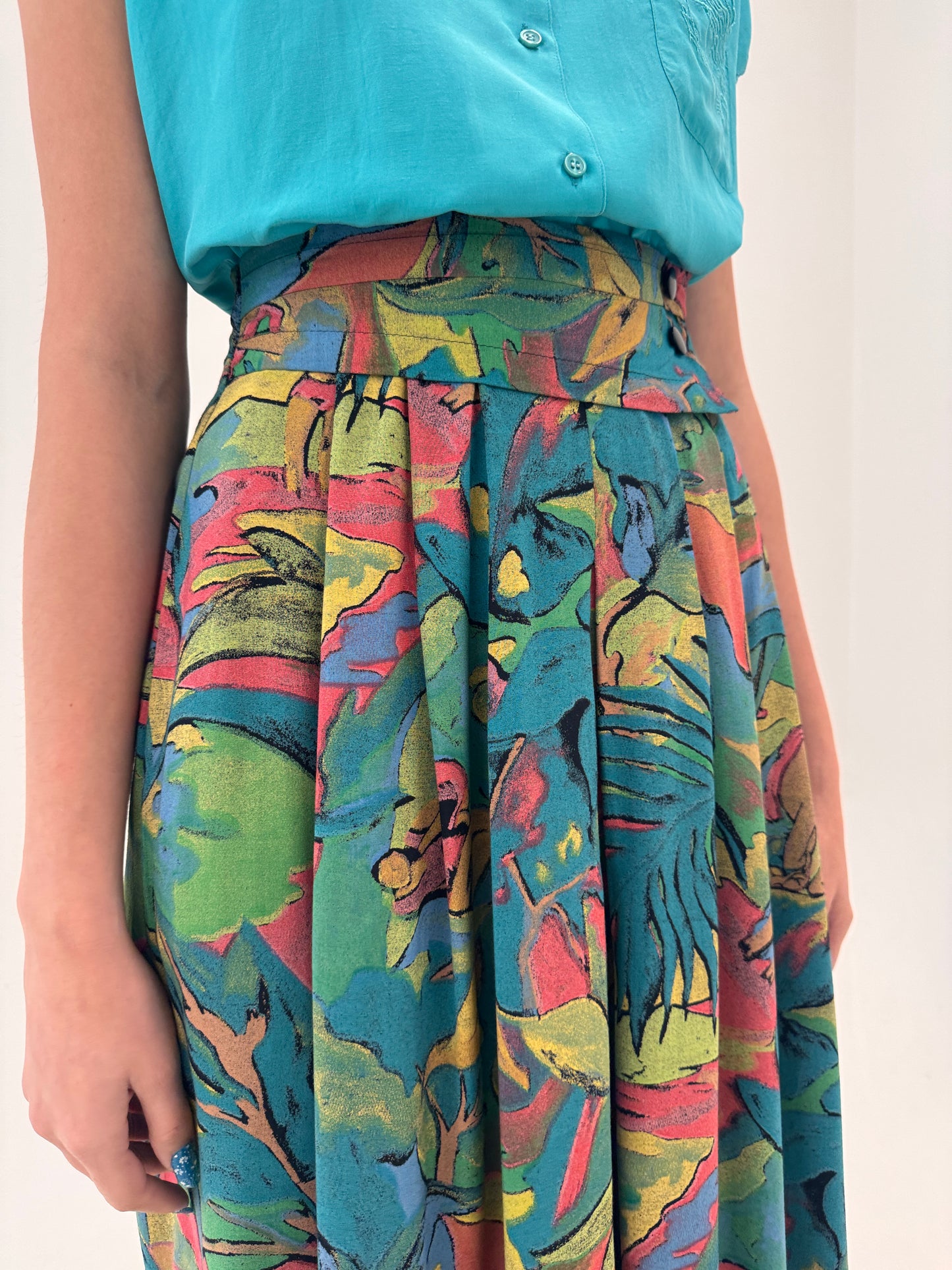 Fusta vintage maxi în culori superbe și print organic cu buzunare
