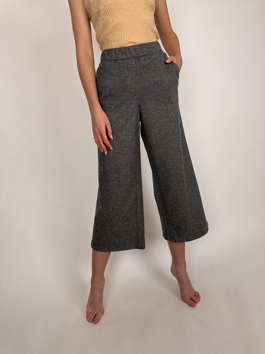 Pantaloni palazzo petite din mix de lana extrafina strech