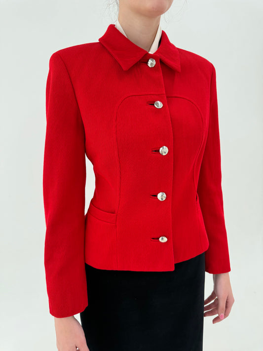 Sacou Versace vintage ultra cambrat în stil ‘Bar Jacket’ cu nasturi argintii