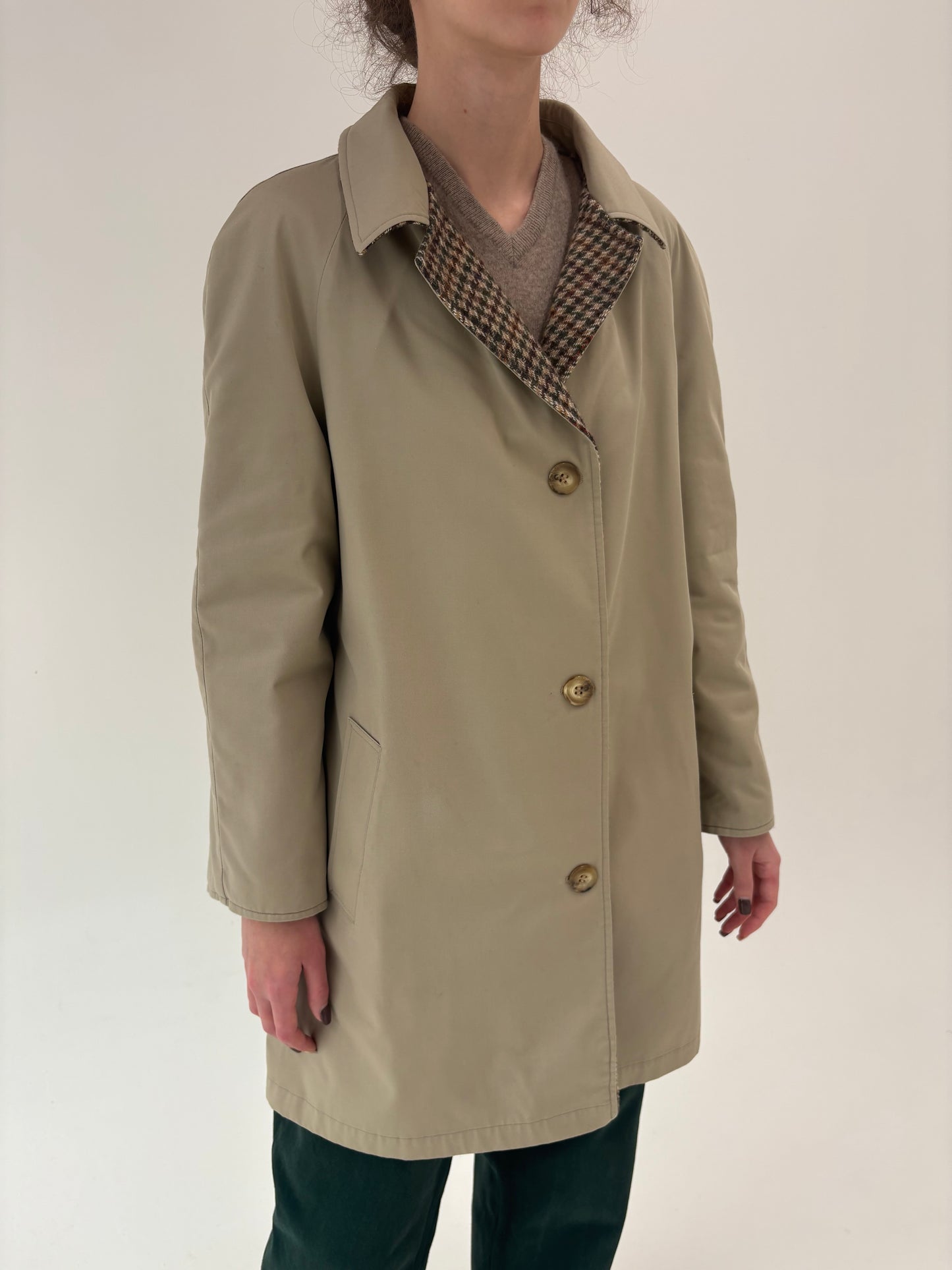 Trench vintage camel cu 2 fete una din lana extrafina și una din gabardină