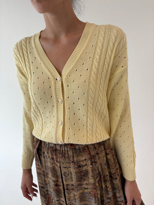 Cardigan vintage butter yellow din bumbac excepțional de gramaj mare