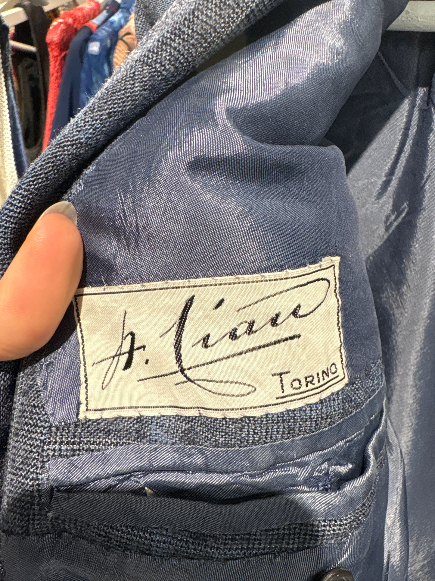 Sacou vintage italian jeans blue în carouri din tweed de lana extrafina