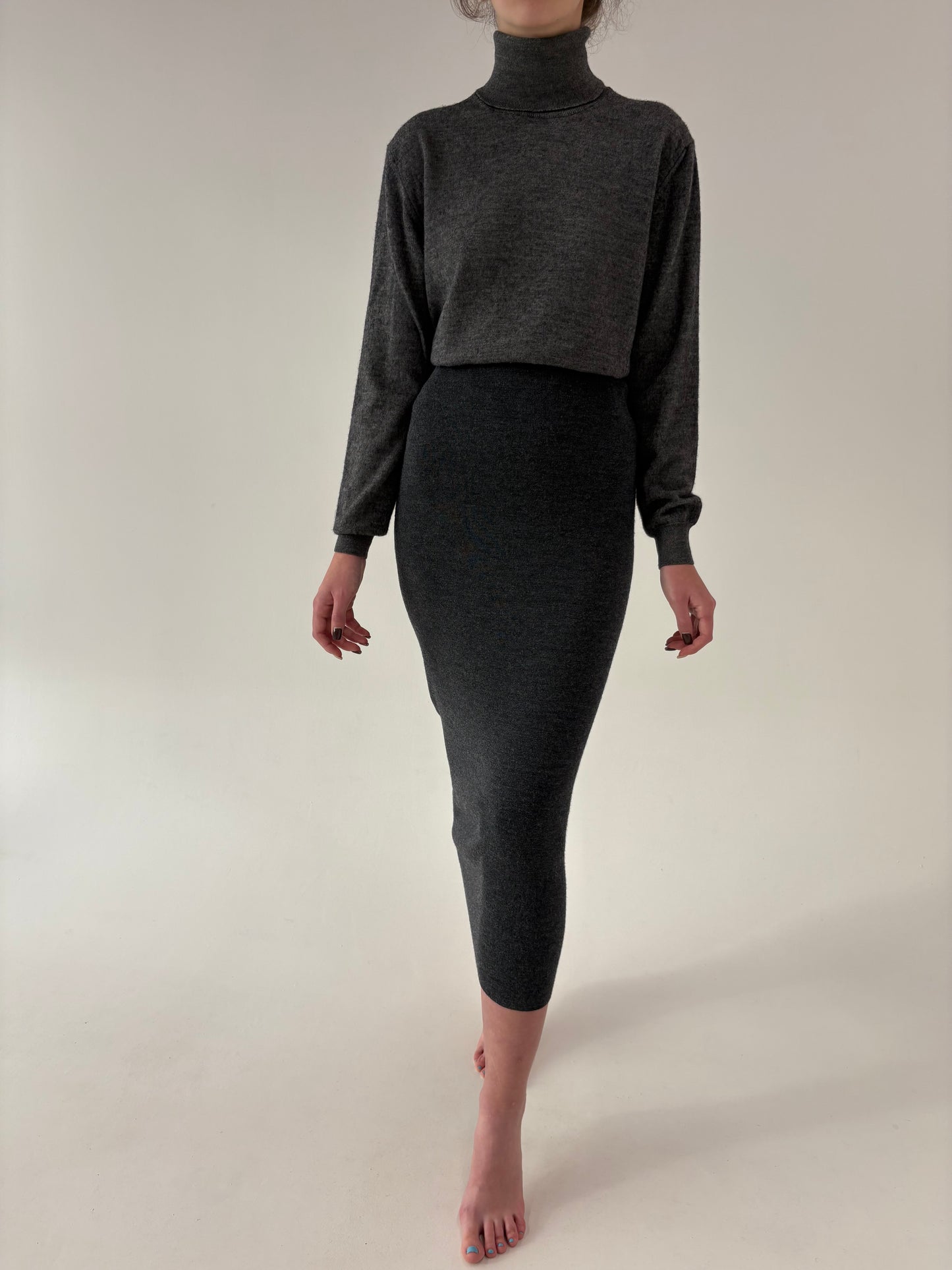 Fustă maxi italiană din tricot de lana merino extrafina de gramaj mare