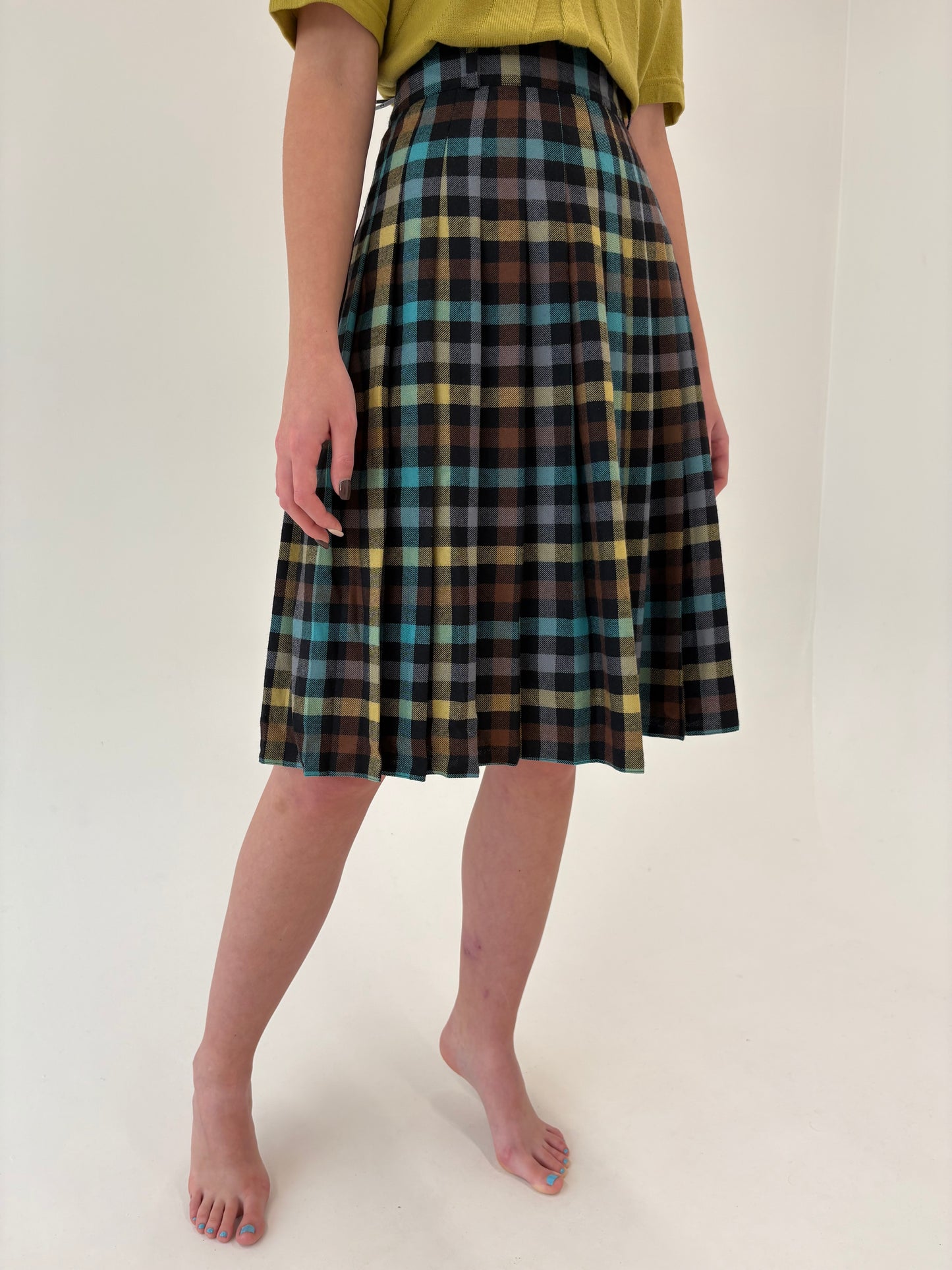 Fustă vintage plisată în carouri din lana excepțională extrem de fină plină