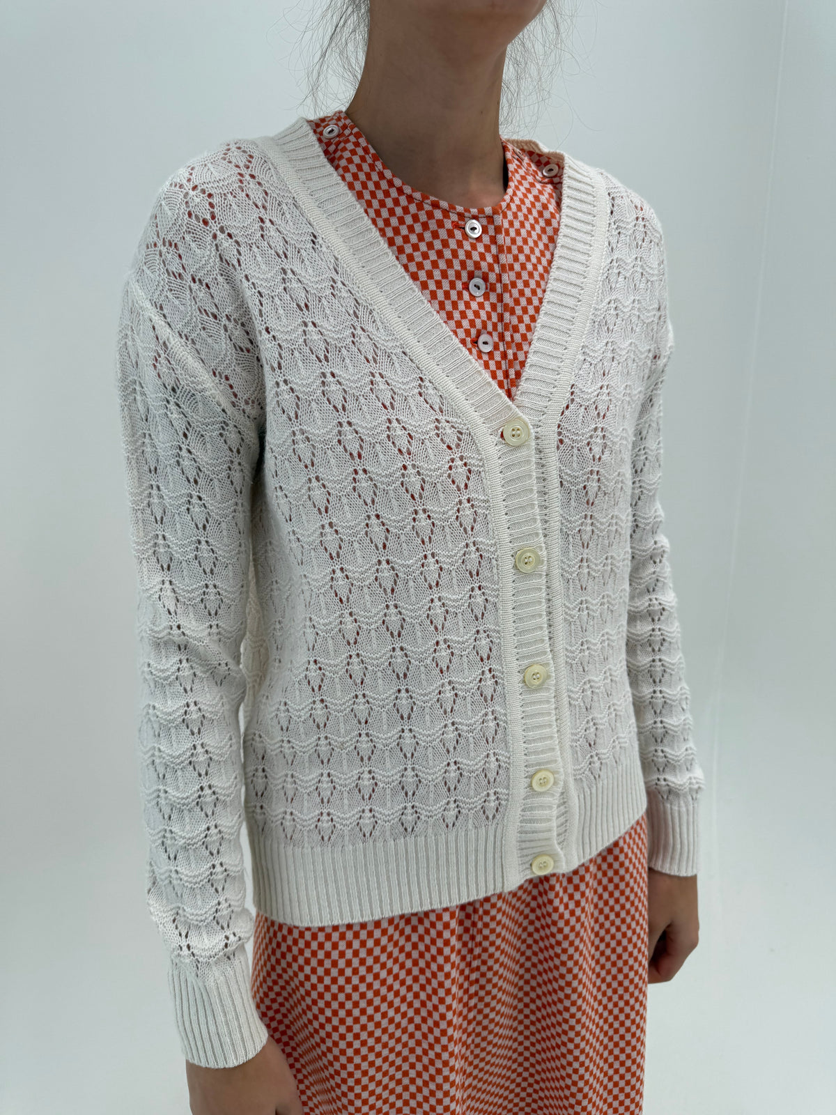 Cardigan vintage dantelat butter white din lana extrafina