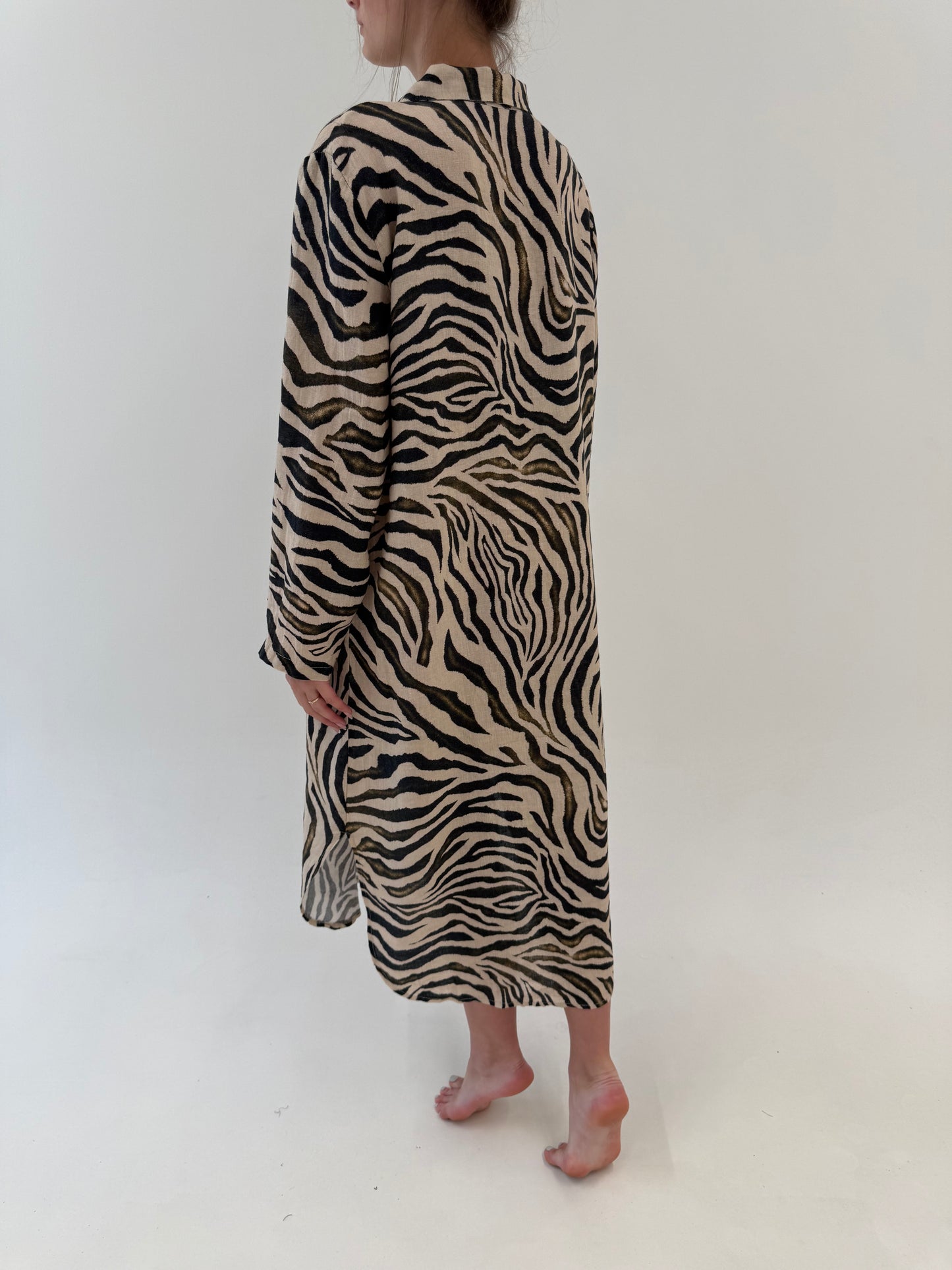 Rochie animal print din in în croi lejer