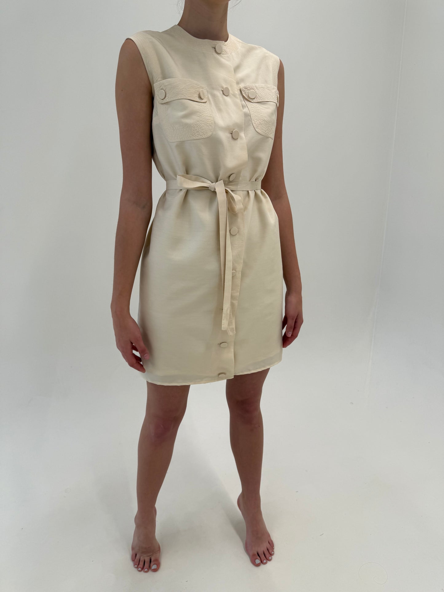 Rochie vintage din panza de mătase naturală butter white în stil Safari