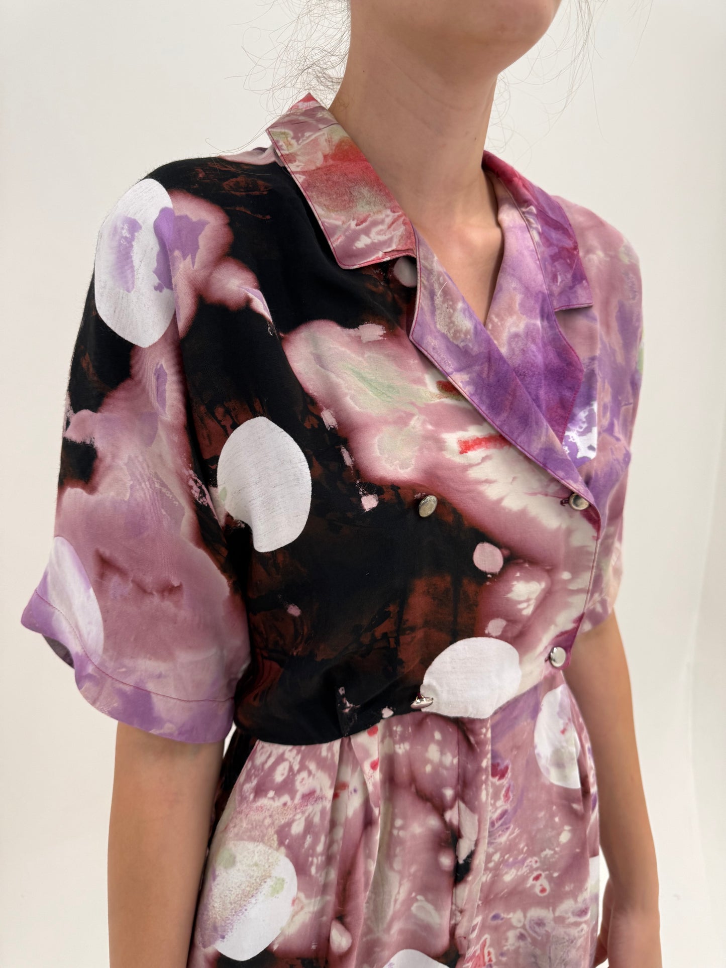 Salopetă vintage cu print în stil Margiela super vaporoasă în croi retro modern