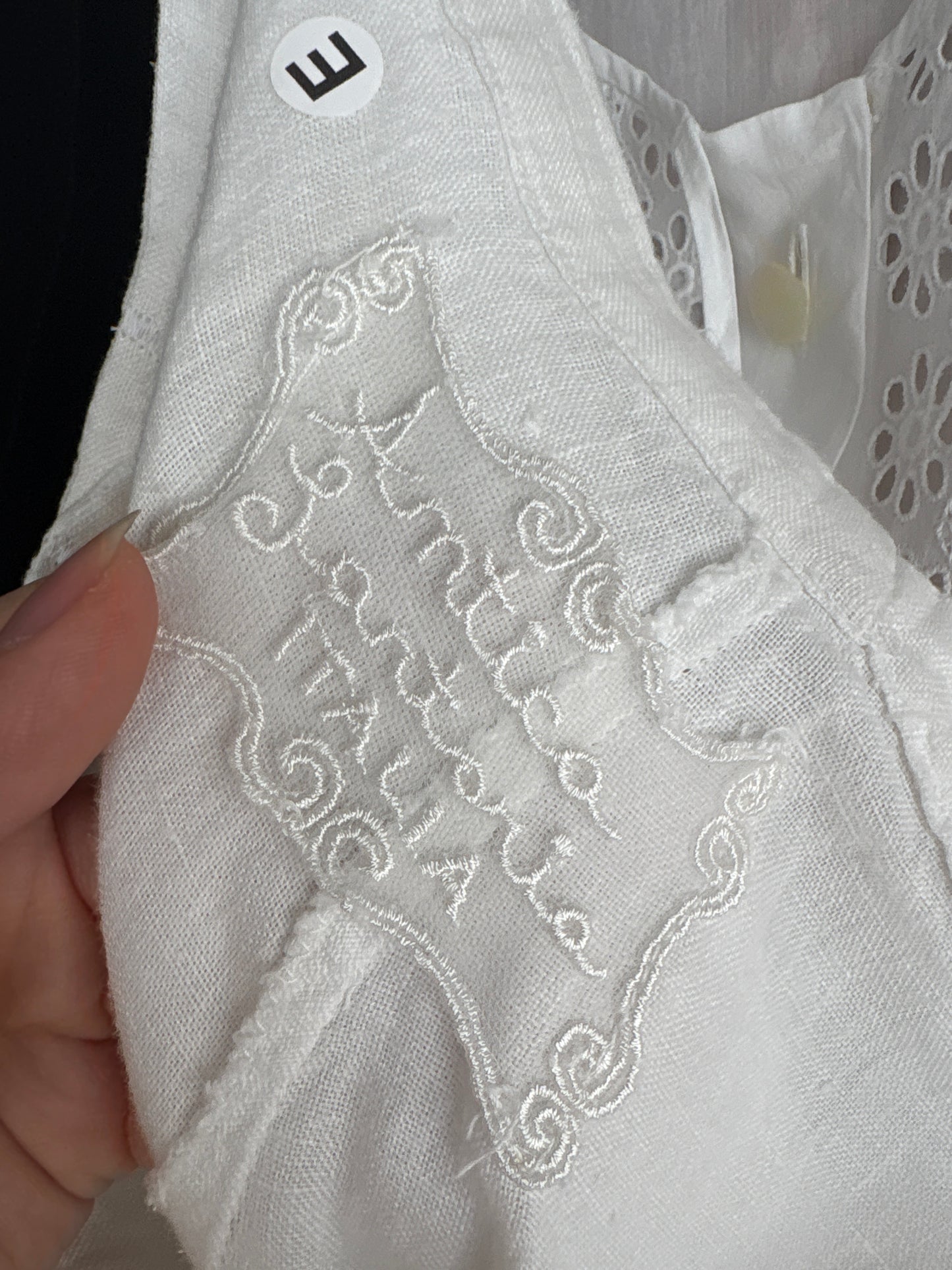 Pantaloni de brand luxury italian din in Antica Sartoria Italiana cu broderie anglaise