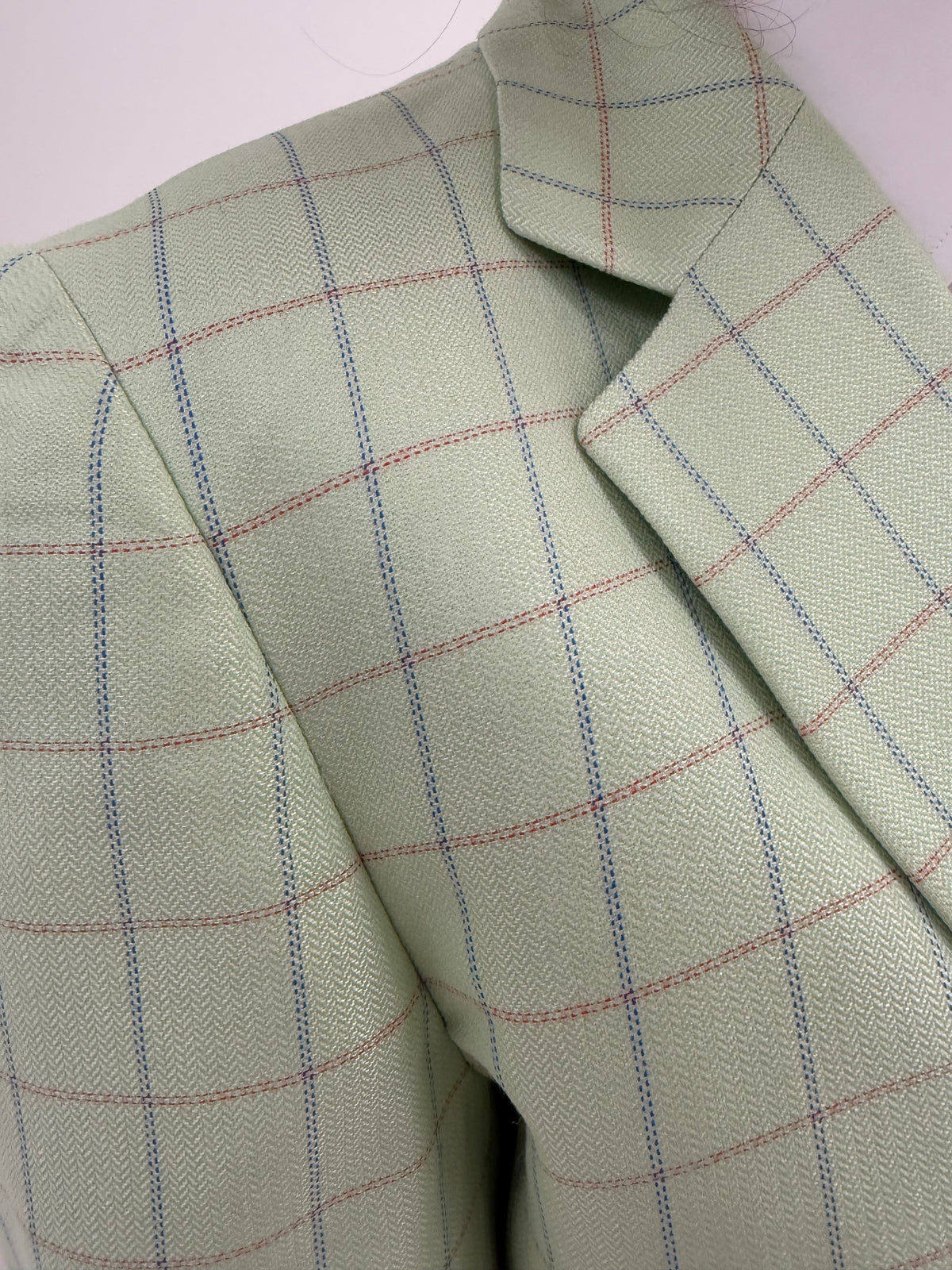 Sacou light green de brand premium din lana extrafina și mătase naturală în carouri fine