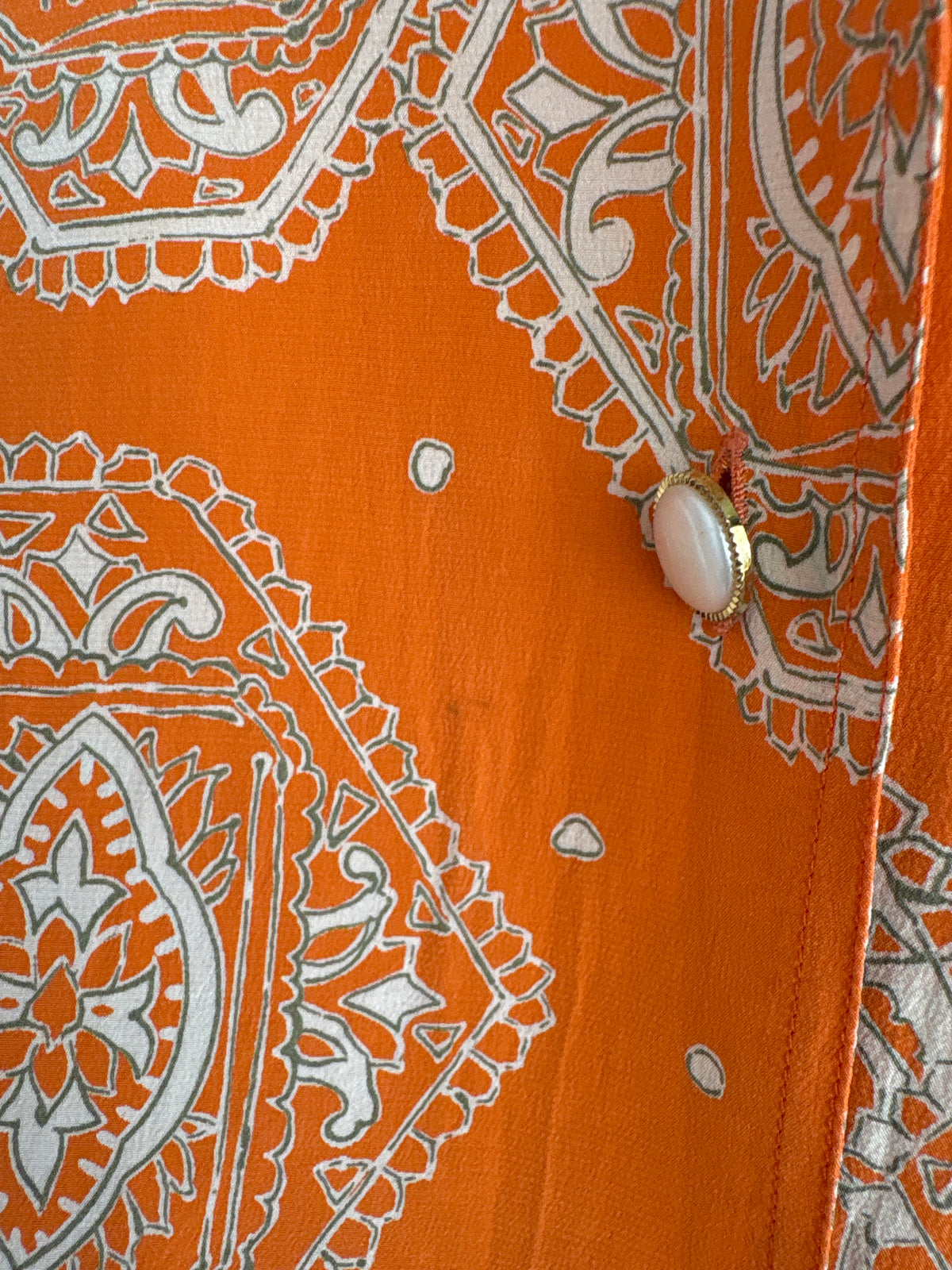 Cămașa vintage oranj cu print camel din twill excepțional de mătase naturală