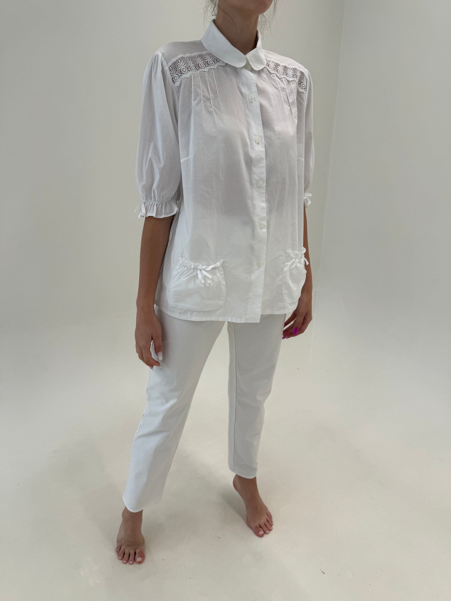 Pantaloni albi ultra confort modelatori din bumbac cu talie ultra înaltă