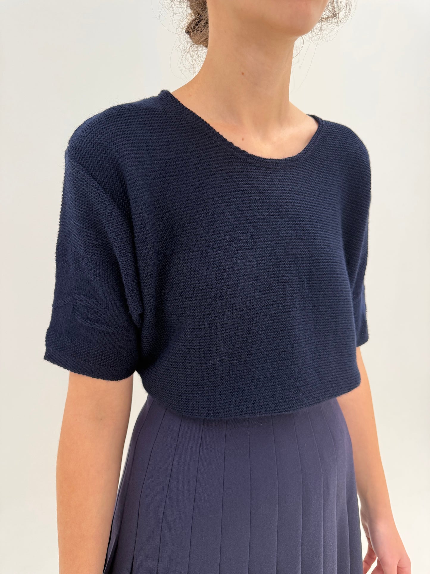 Top din lana extrafina plină și elastan Navy blue