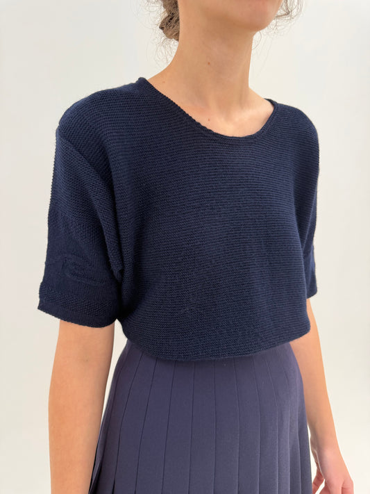 Top din lana extrafina plină și elastan Navy blue