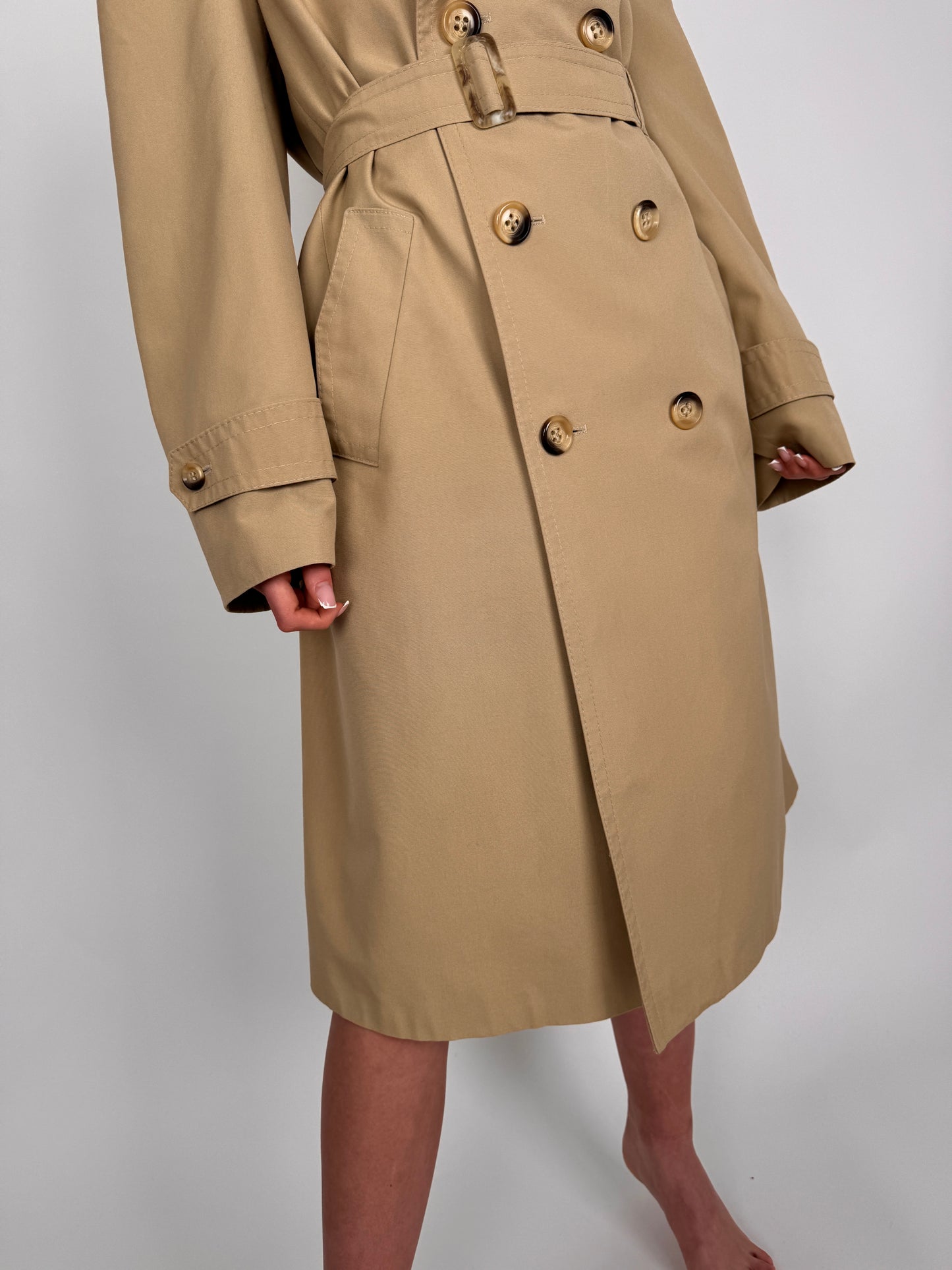 Trench vintage premium camel cu talie marcată reglabilă