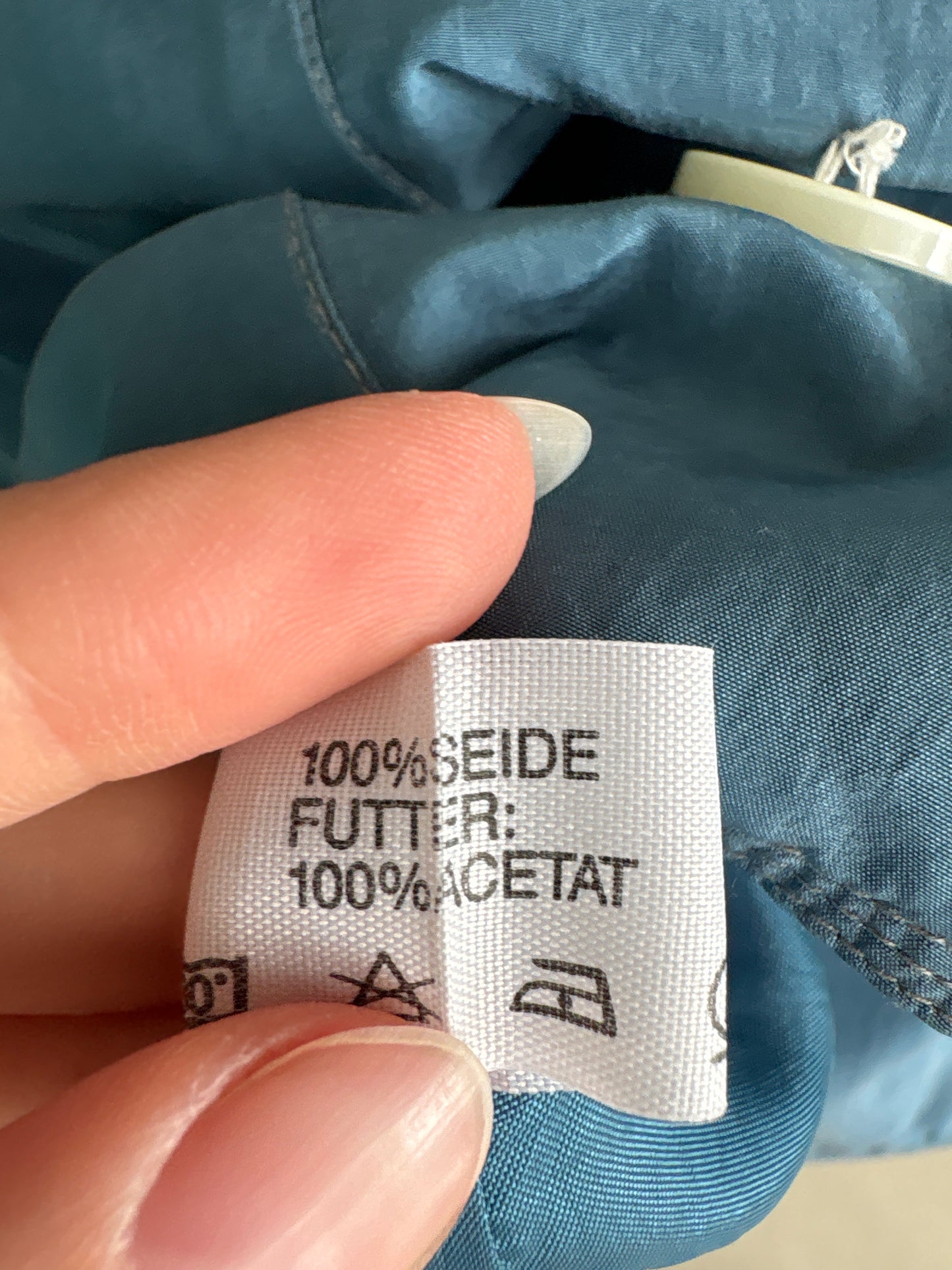 Sacou tall din mătase naturală jeans Blue cu închidere dublă