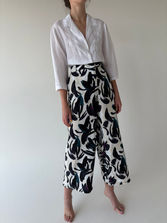 Pantaloni palazzo din in premium cu talie ultra înaltă
