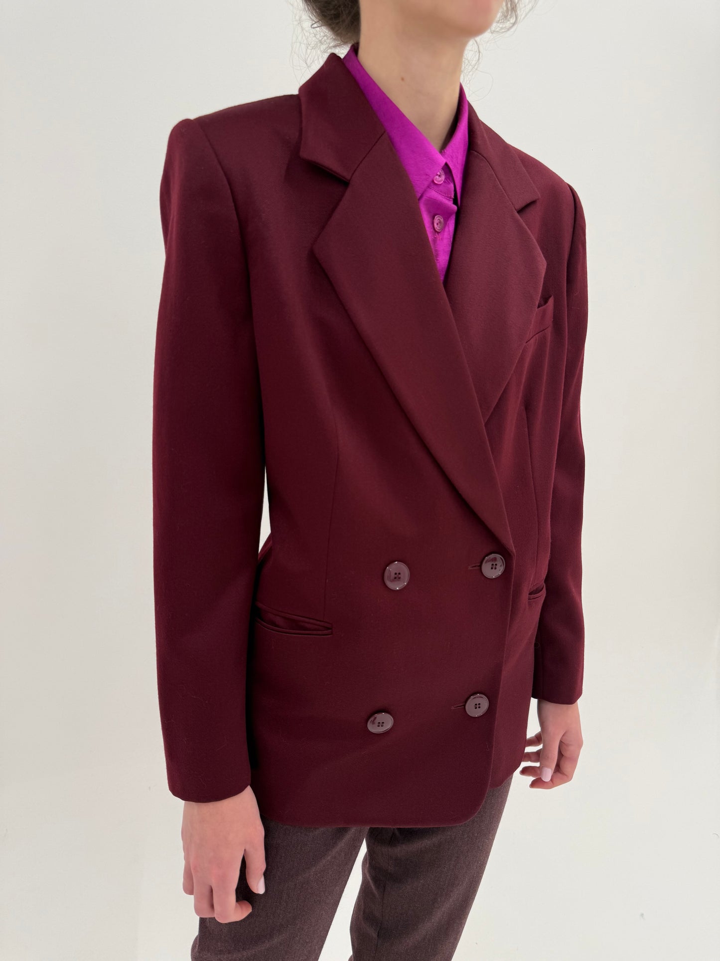 Sacou luxury Gianfranco Ferre burgundy din lana extrafina de la zi la seară