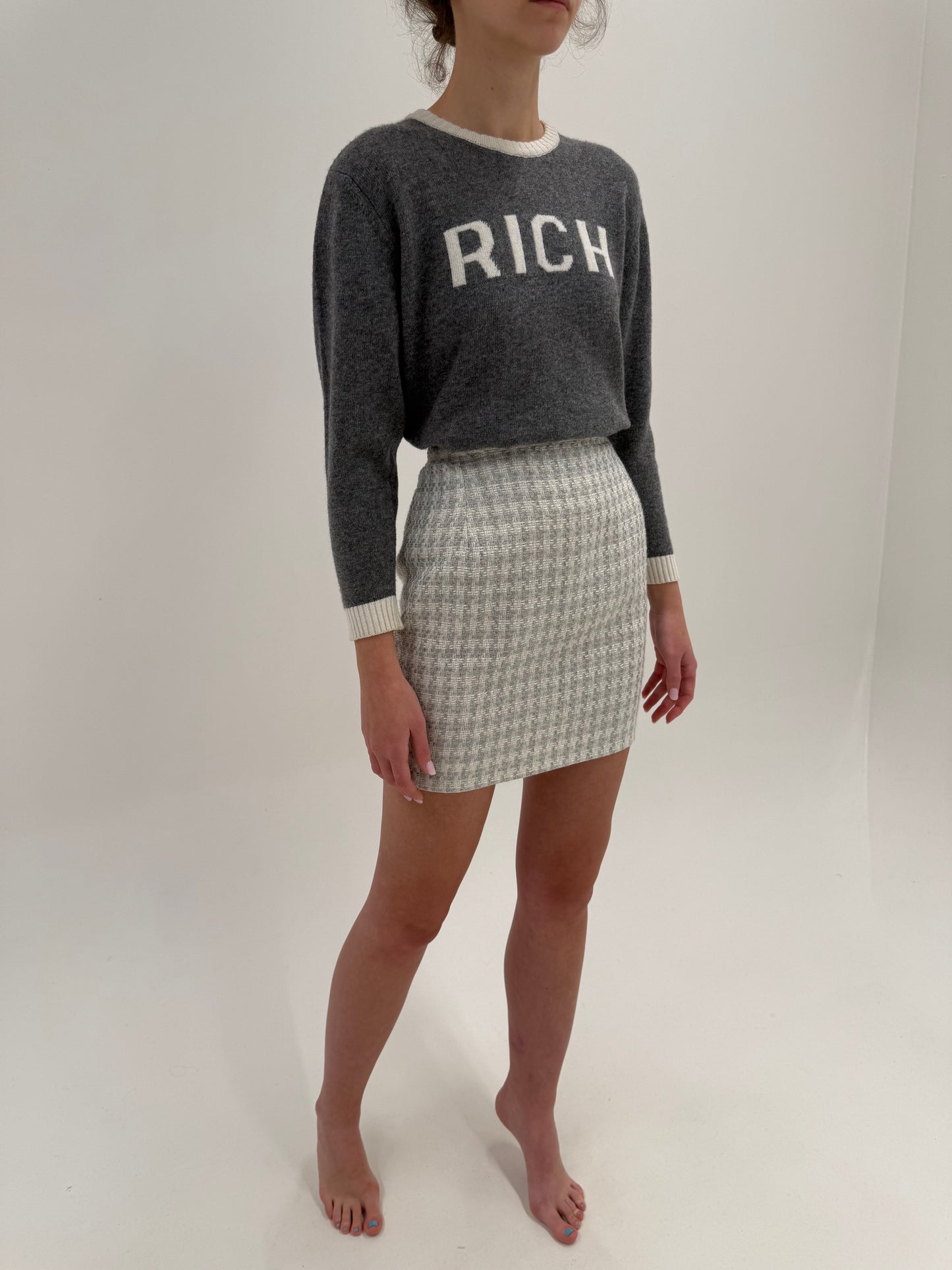 Fustă high end italiana în stil Chanel din tweed excepțional de lana