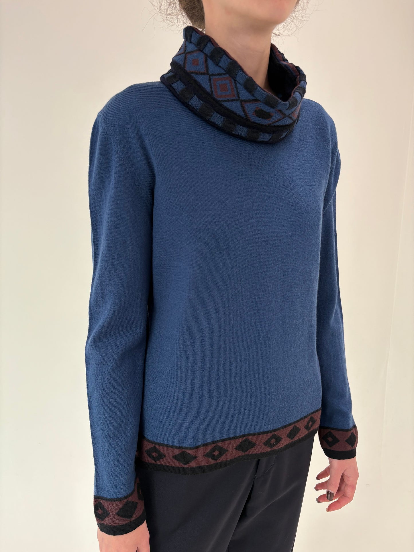 Maleta high end italiană jeans blue din lana merino extrafina de gramaj mare