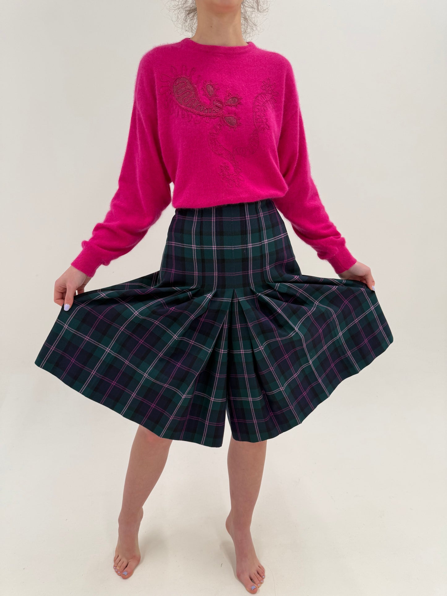 Fustă pantaloni din Tartan de lana cu talie ultra înaltă