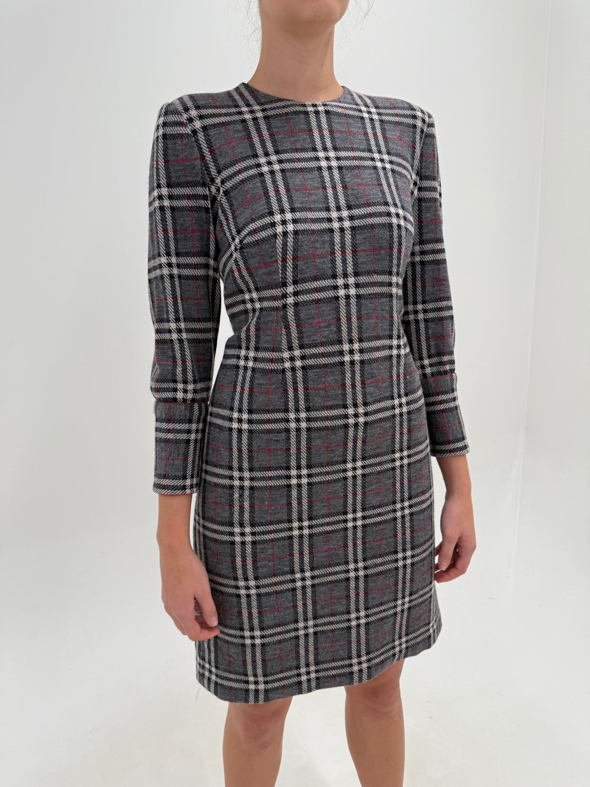 Rochie din tricot dens cu print în stil Burberry din lana extrafina