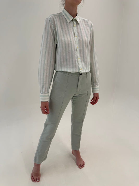 Pantaloni Loro Piana light gray din in și bumbac în croi clasic