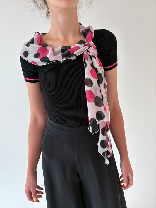 Top luxury Escada din jerse negru cu eșarfă proprie din mătase naturală