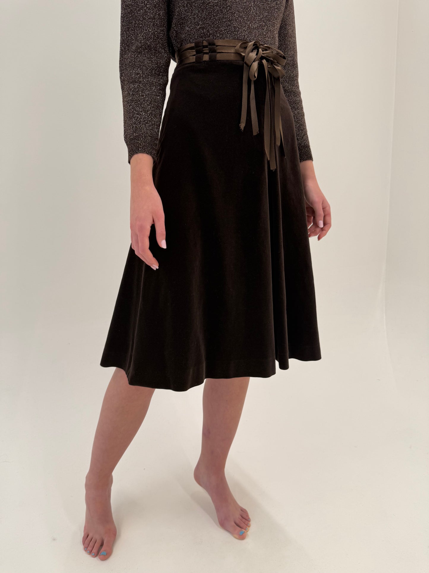 Fustă vintage chocolate brown brown midi din catifea excepționala de la zi la seară