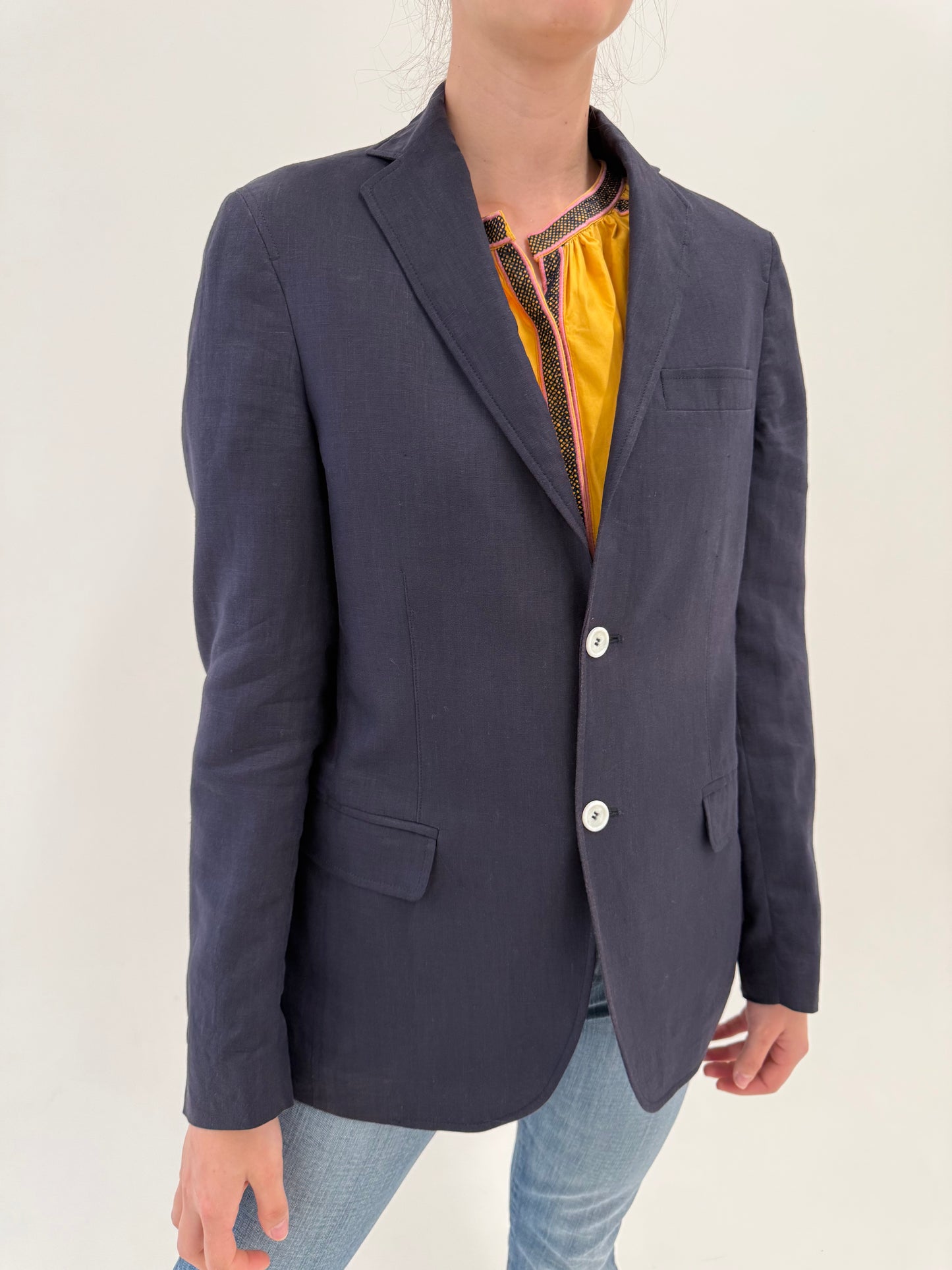 Sacou italian din in pur Navy blue în croi actual tall