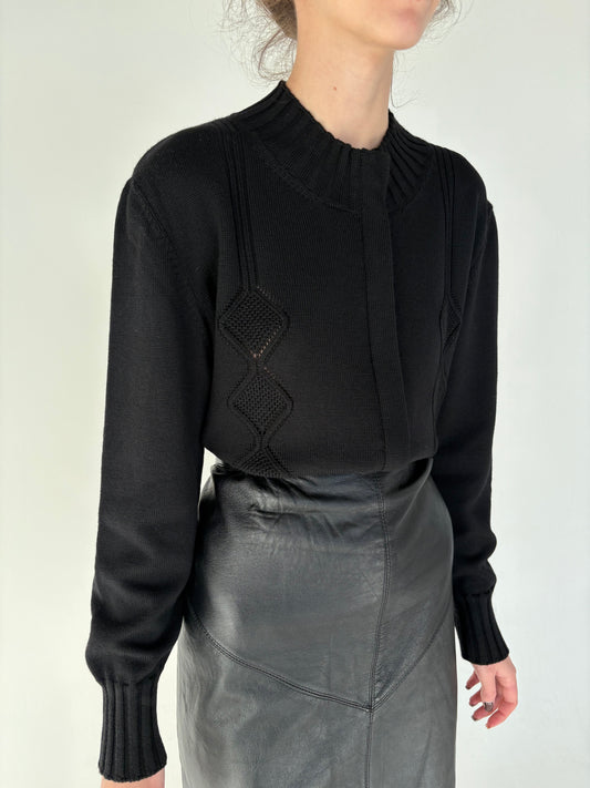 Cardigan high end negru italian din lana merino extrafina de gramaj mare