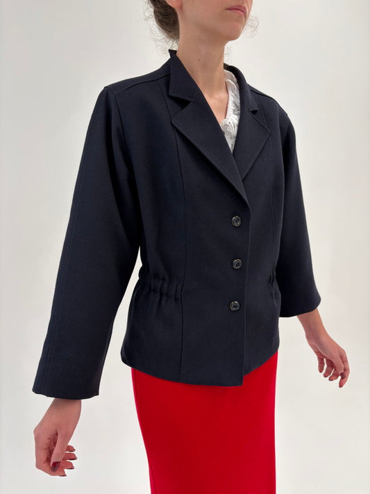 Sacou vintage Navy din lana extrafina  cu talie marcată elastică