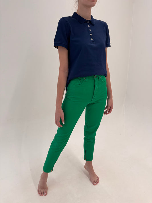 Pantaloni vintage Versace din pânză cu talie ultra înaltă electric green