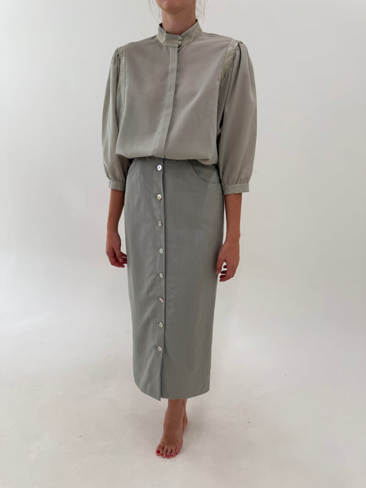 Fustă maxi silver gray creion cu talie ultra înaltă din lanita extrafina