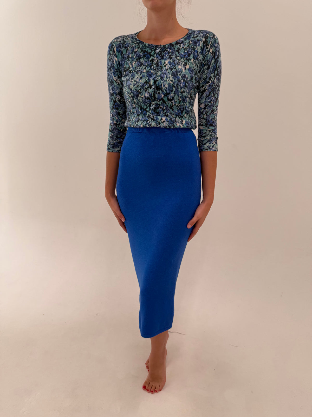 Fustă creion maxi din tricot dens albastru regal de Vascoza
