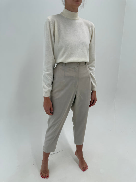 Pantaloni cu talie ultra înaltă din stofita de lana extrafina confort cu pense