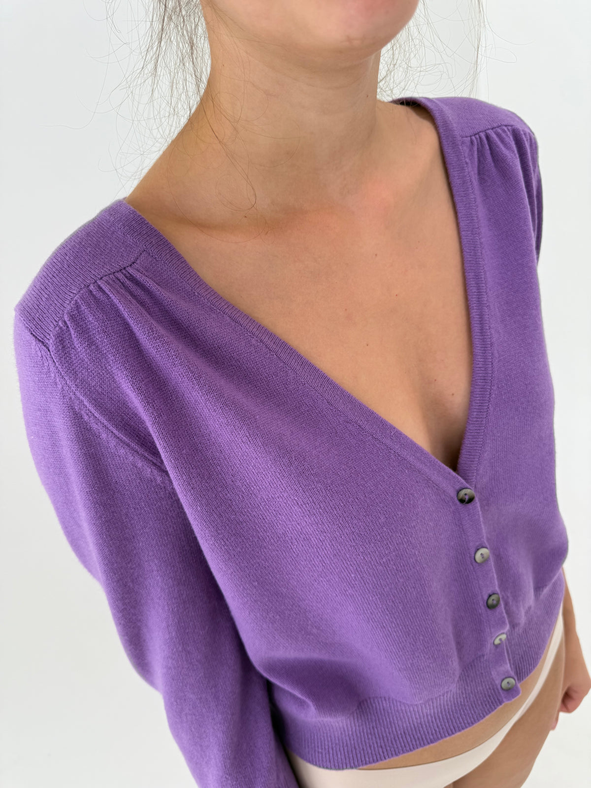 Cardigan lavender din cașmir în anchior du mânecă 3/4