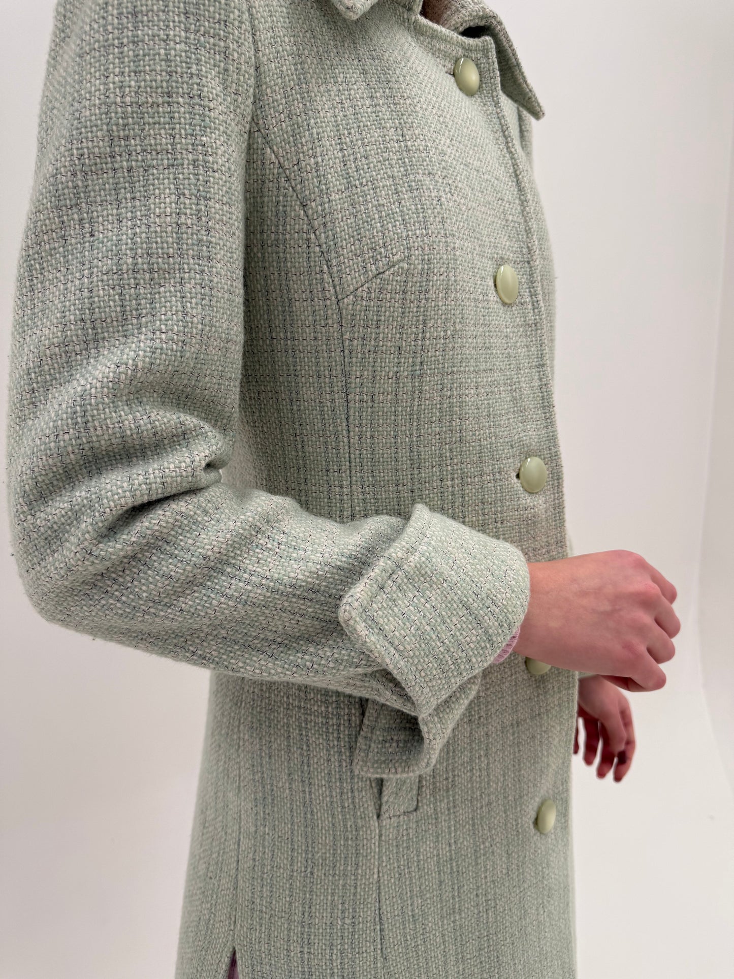 Palton vintage in stil Chanel din tweed excepțional de lana în culori pudrate