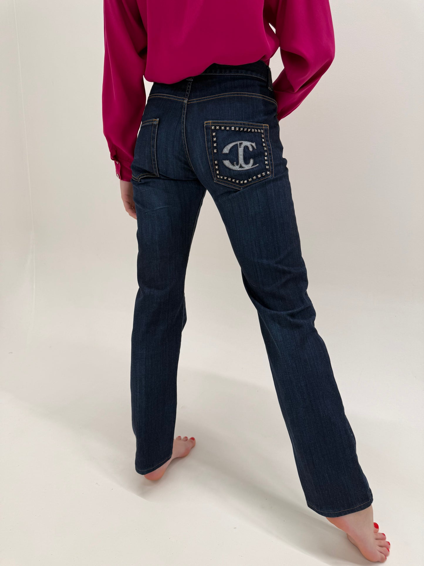 Jeans talk dark wash Roberto Cavalli classic fit ușor modelatori