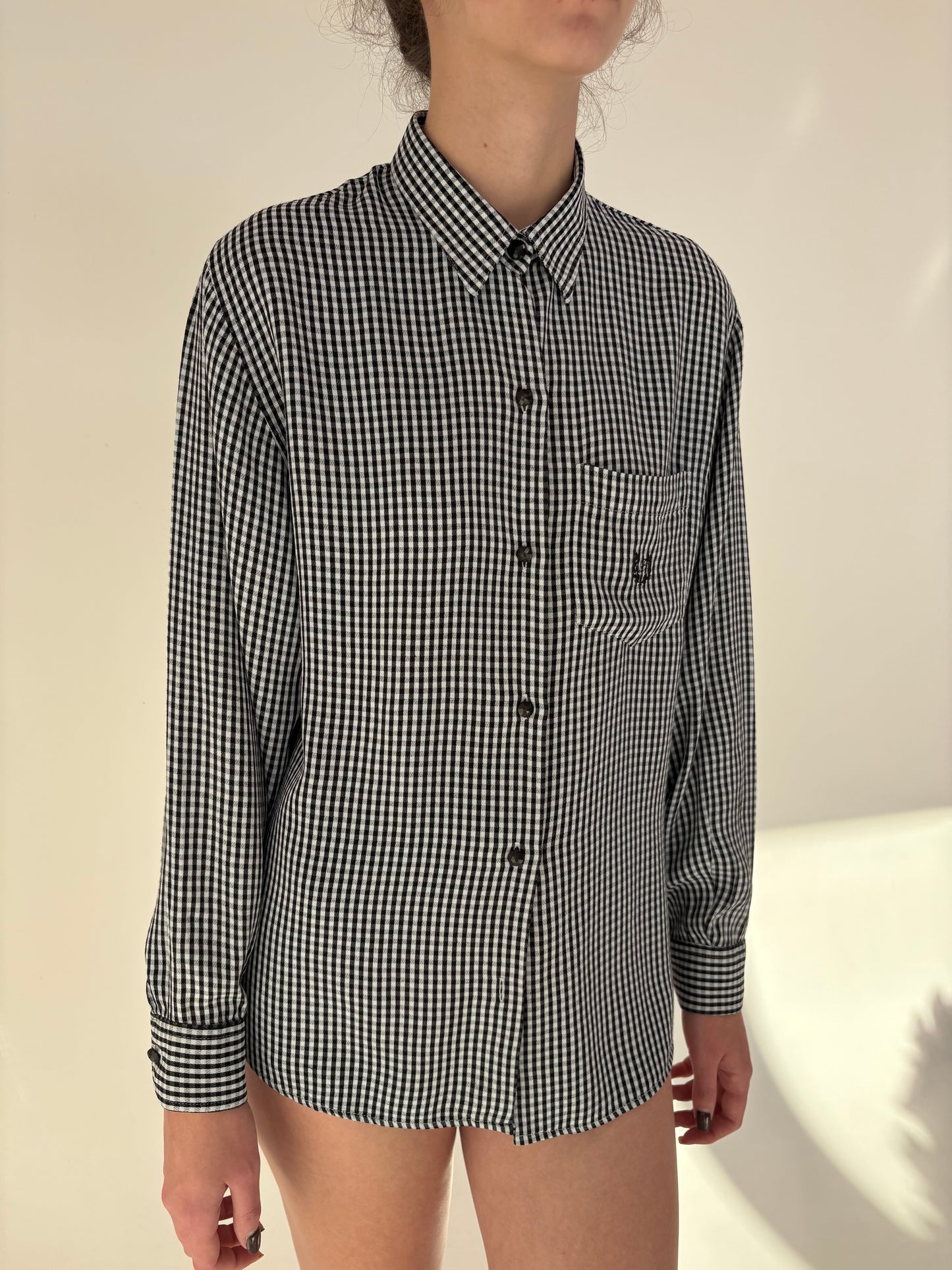 Cămașa premium vinatge în carouri alb negru din poplin texturat