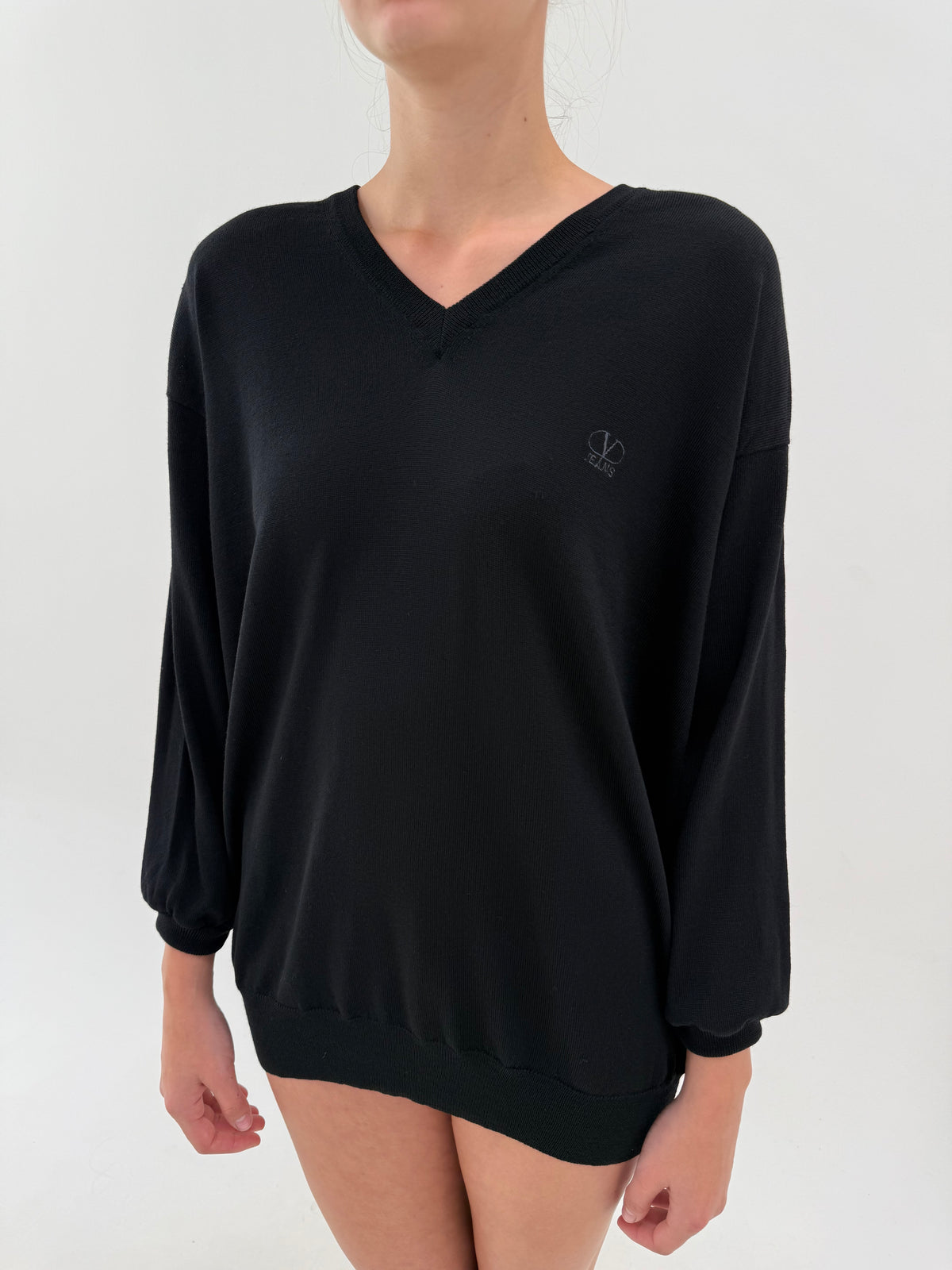 Pulover Valentino negru petite în anchior din lana merino extrafina cu influențe casual