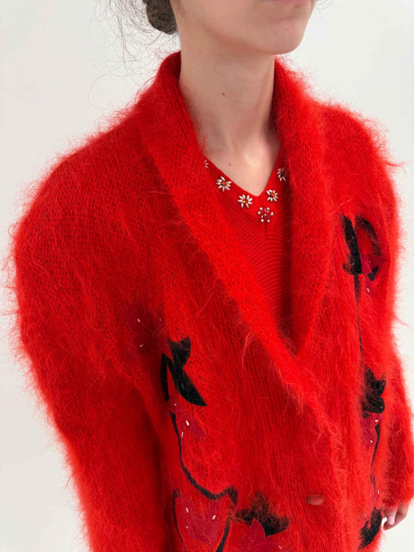 Jacheta vintage in croi oversized din mohair gros pufos și foarte călduros