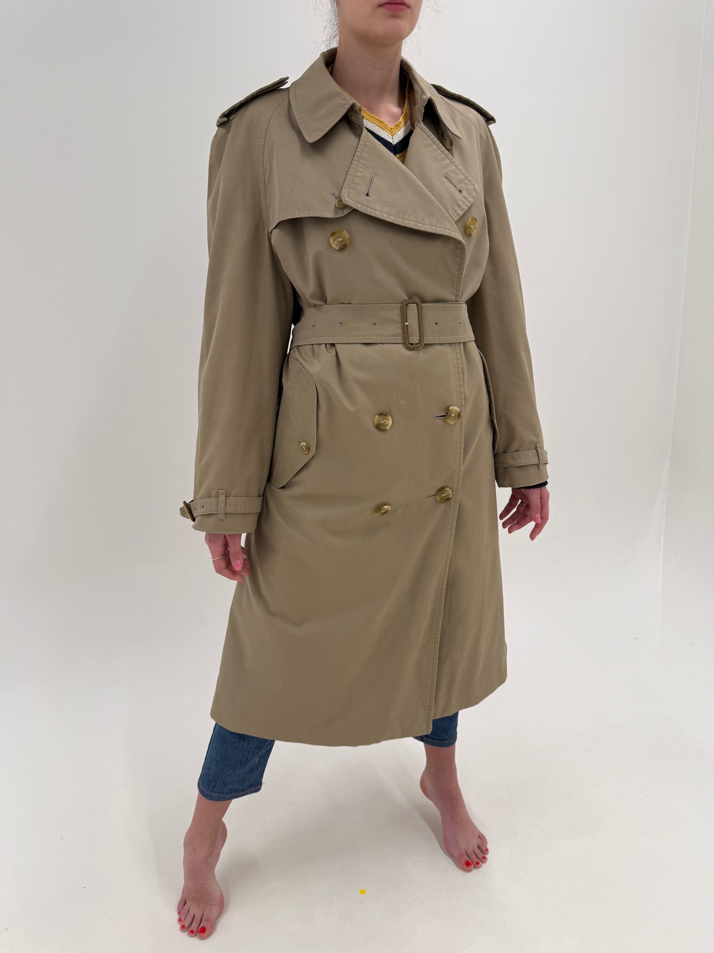 Trench vintage Burberry cu liner interior din lana detașabil pentru tranziție sezonieră