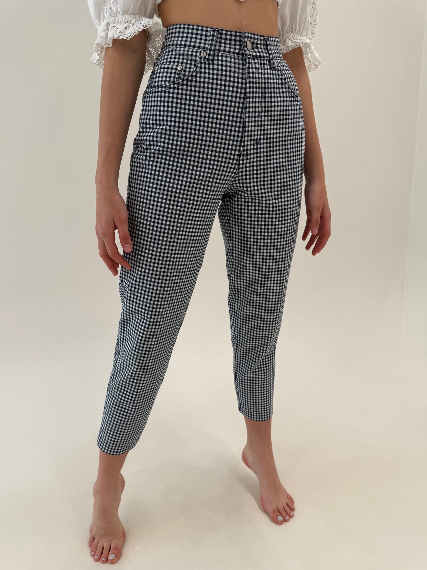 Pantaloni vintage gingham ultra confort modelatori din bumbac