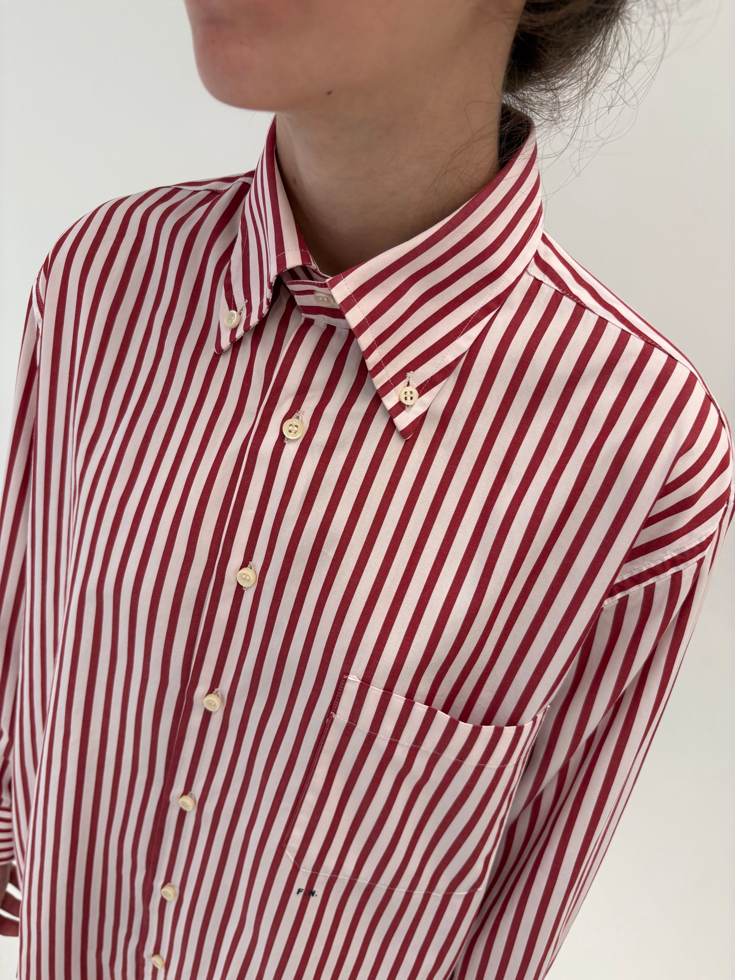 Cămașa burron down în dungi bordo din poplin premium plin de bumbac